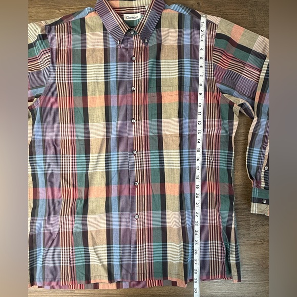 Damon Men's Multicolor Pastel Plaid Collared Button Down Long Sleeve Shirt, XL - Picture 6 of 8